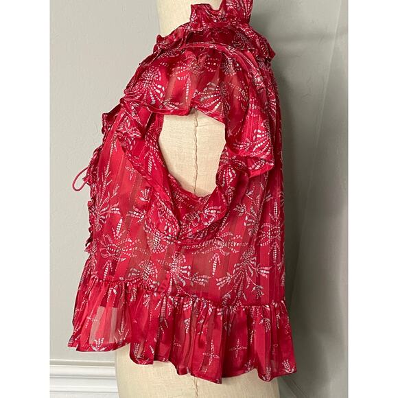 Sabina Musayev Red Ruffle Babydoll Top Short Lace Front - Picture 5 of 9